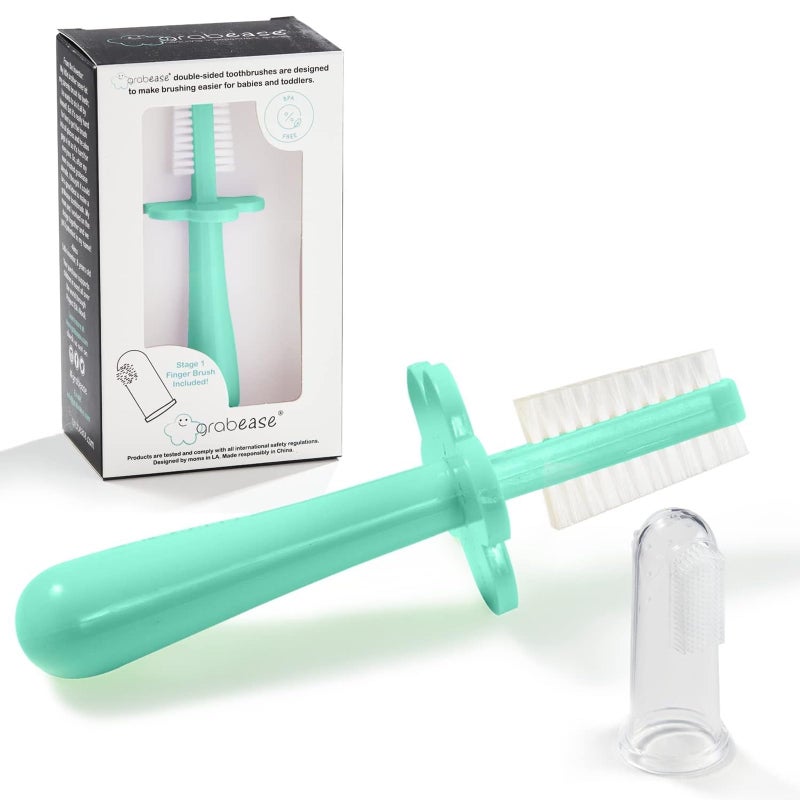 grabease Double-Sided Training Toothbrush - Toothbrush for Toddlers 1-3 with Soft Silicone Bristles & Anti-Choke Shield - Ergonomic Dual-Sided Design for Motor Skills - 1 Count, Mint, 12mo+ - Image 1